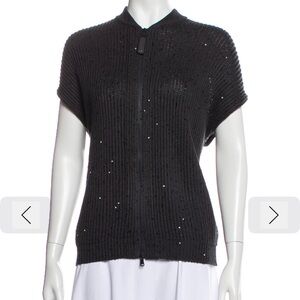 Brunello Cucinelli Cardigan xl 
	•	Black Sequin 
	•	Short Sleeve Exposed Zip